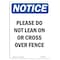 Signmission OSHA Notice, 5" Height, Please Do Not Lean On Or Cross Sign, 5" X 3.5", Portrait OS-NS-D-35-V-17392 - alternate 1